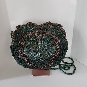 Vintage Peacock Blue Evening Bag Turquoise Blue Gold Beaded 1980s